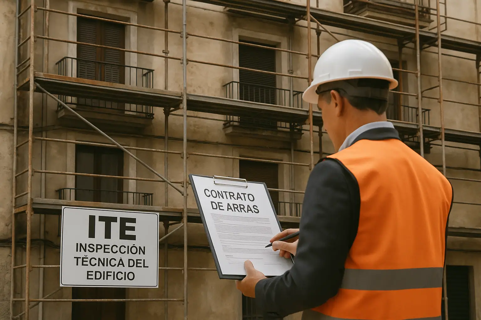 Fachada de edificio antiguo, en revisión de ITE en curso.
