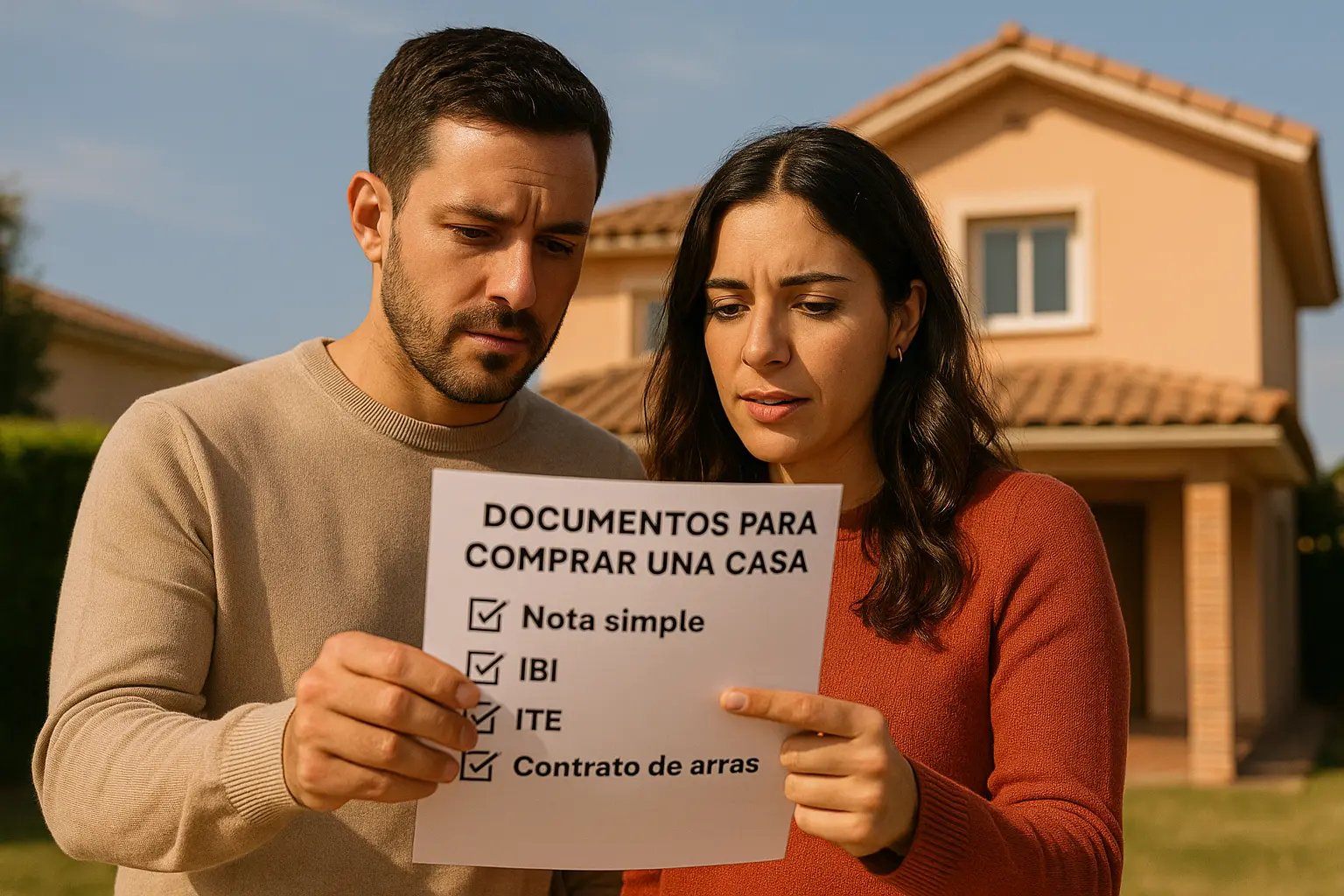Pareja revisando documentos clave antes de comprar su vivienda